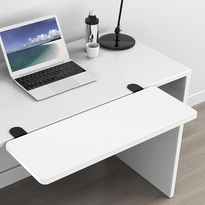 Ergonomics Desk Extender Tray, Suitable for Office. Foldable, Punch-Free Clamp on.Computer Keyborad Tray, Desk Extension Board (29.53"*9.45"(75cm*24cm), White Carbon Fiber)…