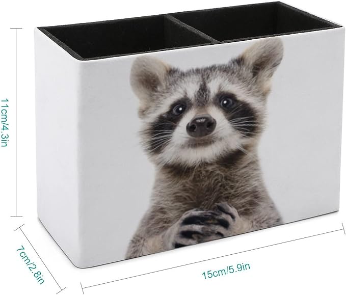 Niapessel Pencil Holder for Desk, Cute Funny Raccoon Pen Holder Storage Desktop Pen Organizer Desk Pencil Organizer Makeup Brush Holder for Office School College Leather