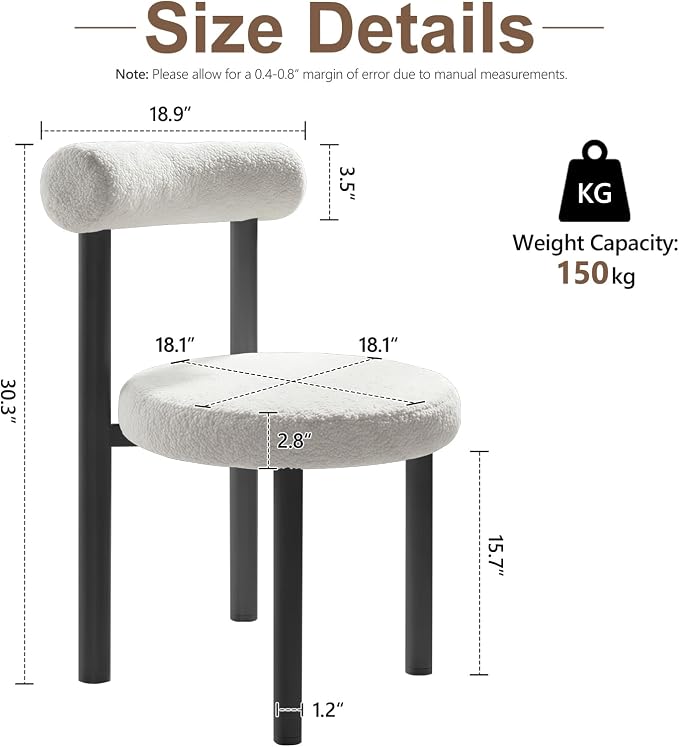 Cute Small Armless Desk Chair, Ergonomic Comfy Vanity Chairs Lumbar Support with Back for Makeup, Teddy Fabric Computer Desk Chair for Home, Bedroom, Vanity, Teens, Adults