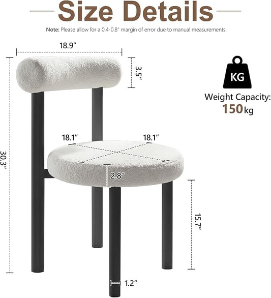 Cute Small Armless Desk Chair, Ergonomic Comfy Vanity Chairs Lumbar Support with Back for Makeup, Teddy Fabric Computer Desk Chair for Home, Bedroom, Vanity, Teens, Adults