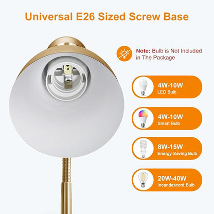 LEPOWER Metal Desk Lamp, Adjustable Goose Neck Table Lamp, Eye-Caring Study Desk Lamps for Bedroom, Study Room and Office (Gold)