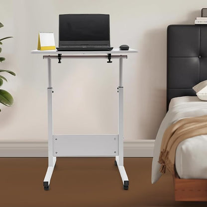 Small Mobile Standing Desk, 24" L×16" W Mobile Office Table, Rolling Laptop Table with 180° Flip, 30.5-43.11in Adjustable Height Desk for Small Spaces Home Offices