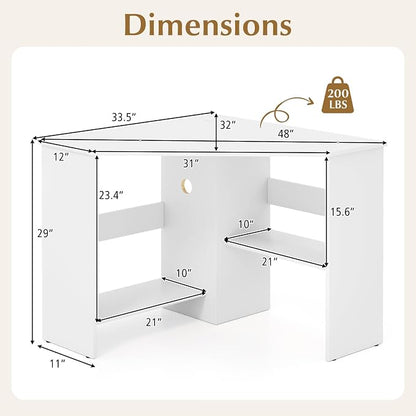 Giantex Corner Desk, Space-Saving Triangle Computer Desk with Storage Shelves & CPU Stand, Modern Makeup Vanity Table for Bedroom, Writing Desk for Small Spaces (White)