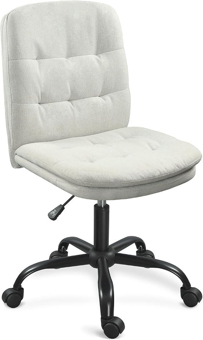 Home Office Desk Chair Comfy - Armless Criss Cross Chair with Wheels Vanity Chair Office Chairs Rolling Swivel Height Adjustable for Adults - Beige