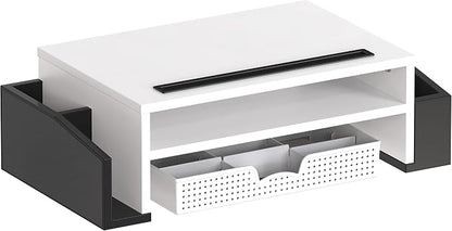 Simple Houseware Desk Monitor Stand Riser with Adjustable Organizer Tray, Dual Tone - Black / White