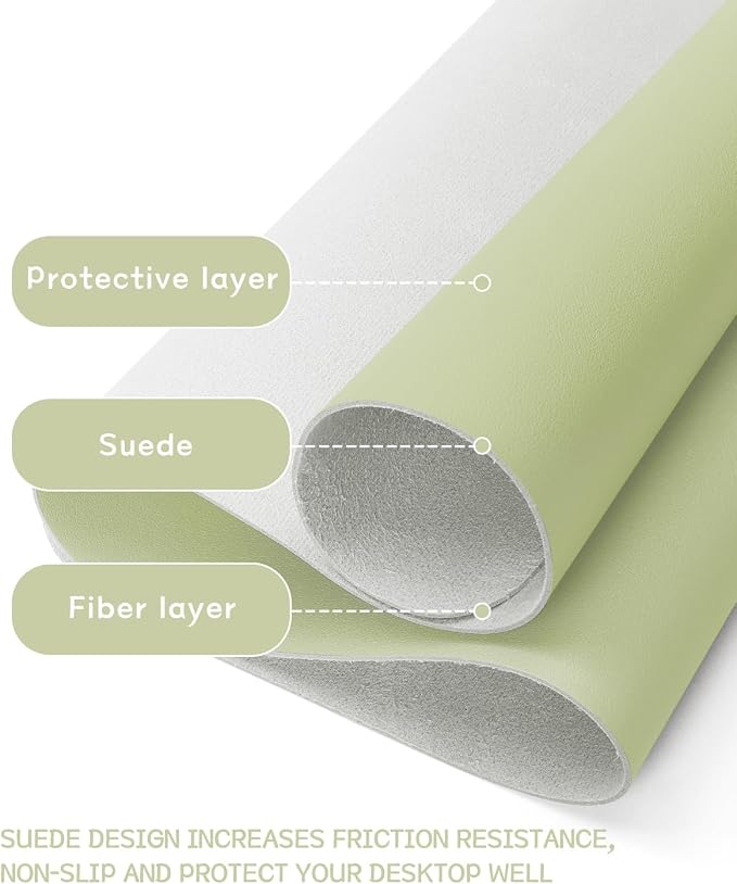 YSAGi Non-Slip Leather Desk Pad, Waterproof Laptop Computer Desk Keyboard Mat, Table Protector Blotter Mat, Large Mouse Pad for Office/Work/Home/Decor(Matcha Green, 31.5" x 15.7")
