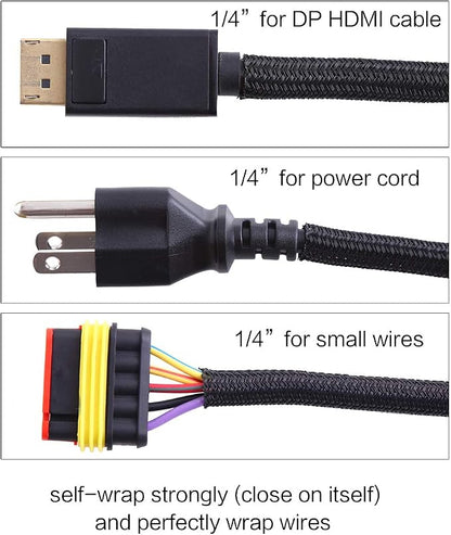 Alex Tech 25ft - 1/4 inch Cord Protector Wire Loom Tubing Cable Sleeve Split Sleeving for USB Cable Power Cord Audio Video Cable – Protect Cat from Chewing Cords - Black