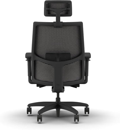 HON Ignition 2.0 Big and Tall Ergonomic Mesh Office Chair with Headrest, 450 lb Capacity, Extra‑Wide High‑Back Desk Chair with Adjustable Arms, Lumbar Support, Tilt Recline, Black Frame, Ash