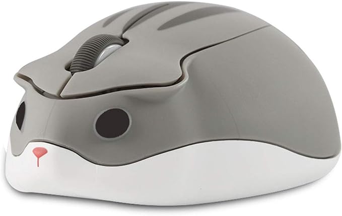 CHUYI Hamster Shape Wireless Silent Mouse Cartoon and Cute Portable Animal Optical Cordless Mice for Travel Library Computer Laptop School Kids Children Gift (Grey)