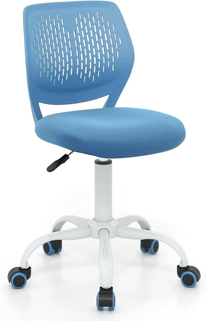 Giantex Kids Desk Chair, Adjustable Children Study Chair, Swivel Armless Mesh Task Student Chair, Child Desk Chair with Adjustable Height & Lumbar Support Computer Chair (Blue)