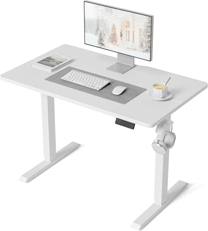 DESINO Standing Desk, 32 × 19 Inches Electric Height Adjustable, Sit and Stand Up, Computer Office Desk with Splice Board, White Frame/White TOP