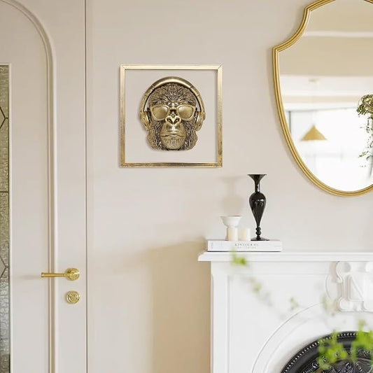 Newinhome Animal Heads Wall Decor (Includes Metal Frame) Resin Animals Sculptures Head Wall Hanging Decoration Gold vintage Wall Sculpture for Living Room Bedroom Office (Gorilla)