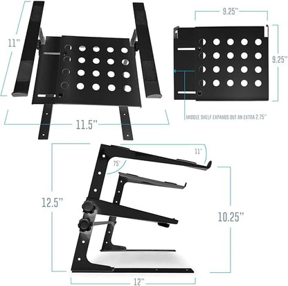 AxcessAbles Two-Tier Adjustable DJ Stand with Clamps | for DJ Controllers, Music Mixers, Laptops up to 20lbs.| DJ Controller Stand Compatible with DDJ-REV1, DDJ-FLX4 (LTS-03 Black)