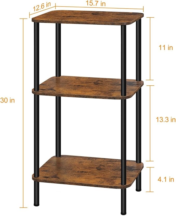 BTY 3 Tier Tall End Table Telephone Table Tall Side Table, 30" H Small End Table with Storage Shelves, Tall Nightstand for Living Room, Bedroom, Home Office,3 Tier Slim Table, Tall Side Table