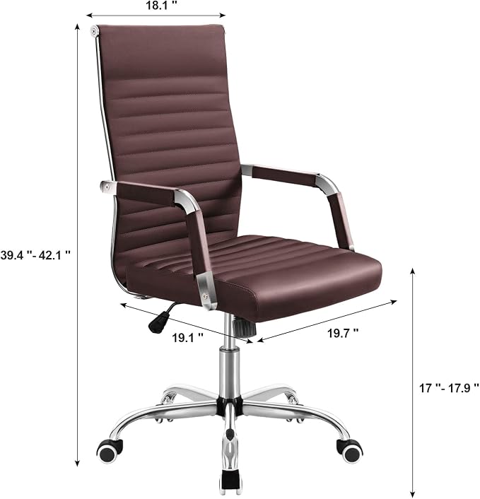 Shahoo Ribbed Office Chair, Mid-Back PU Leather Office Chair Executive Task Chair with 360° Swivel Wheels for Conference Room, Home Offices (Brown)