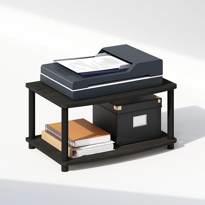 Furinno Turn-N-Tube Printer Stand with Storage, 2-Tier Printer Table, Under Desk Printer Stand, Toolless Assembly, for CPU, Office Supplies, Home Office, Espresso