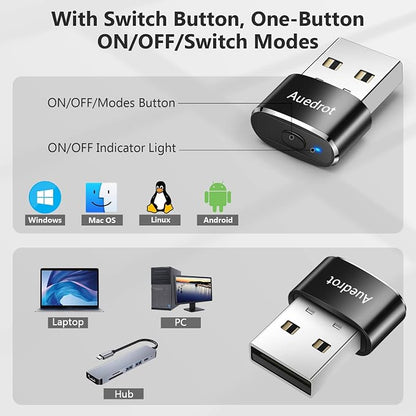 AUEDROT Mouse Jiggler Undetectable Metal USB Mouse Mover with Switch Button, Automatic Mini Mouse Shaker with 2 Jiggle Modes, Plug and Play, Keep Computer/Laptop Awake, Black, 2 PCS