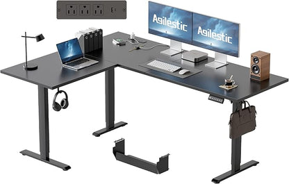 Agilestic Electric L Shaped Standing Desk 63 x 48 Inch with Power Outlet, Height Adjustable Corner Stand up Desk with Cable Management,Sit Stand Home Office Workstation with Splice Board, Black