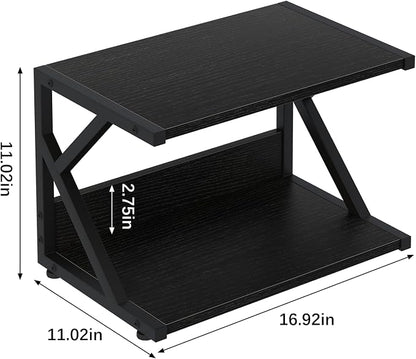 aboxoo Desktop Printer Stand with 2 Tier Wood Storage Shelves,Under Desk Printer Table,Multi-Purpose Home Office Desk Organizer for Fax Machine, Scanner (Black)