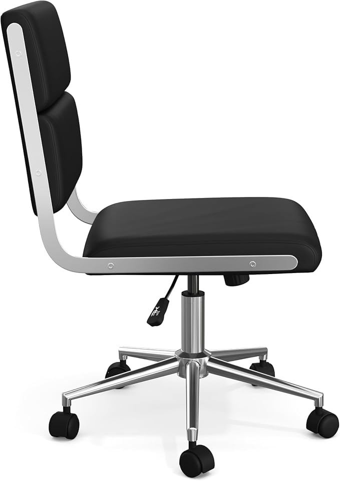 Martha Stewart Lulu Swivel Task Chair with Height Adjustable Seat for Home Office in Black Faux Leather with Polished Nickel Frame