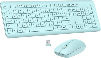 Wireless Keyboard and Mouse Combo, Full-Size Silent Ergonomic Keyboard and Optical Mouse, Long Battery Life, 2.4G Lag-Free Mice Keyboard for Computer, Mac, Laptop, PC, Windows(Green)