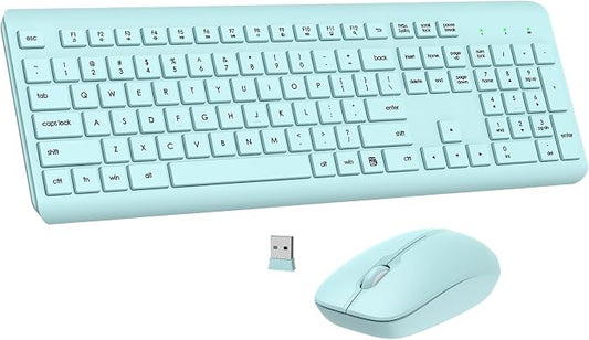 Wireless Keyboard and Mouse Combo, Full-Size Silent Ergonomic Keyboard and Optical Mouse, Long Battery Life, 2.4G Lag-Free Mice Keyboard for Computer, Mac, Laptop, PC, Windows(Green)