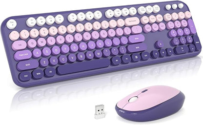 MOFII Wireless Keyboard and Mouse Combo,2.4G Typewriter Keyboard Quiet Mice | Retro Full Size Computer Keyboards, Cute Mouse, USB Dongle Plug and Play, for PC,Laptop,Desktop,Windows (Purple Gradient)