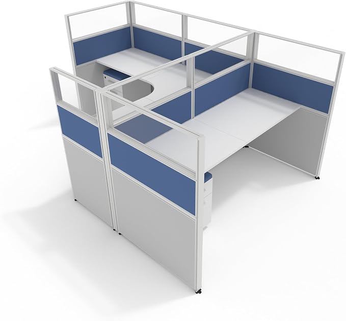 SUNLINE Office Cubicle Kit - Modular Office Furniture Kit with 7 Layout Options, Adjustable Panels and Mobile Storage, Easy-Assembly Desk System for Modern Workspaces - Blue