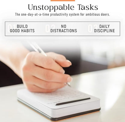 Unstoppable Tasks – 31 Blank Daily To-Do Cards with Aluminum Desk Card Holder, Minimalist Office Productivity To-Do Cards, Modern Desk Gift for Teams, Managers & Students (Black)
