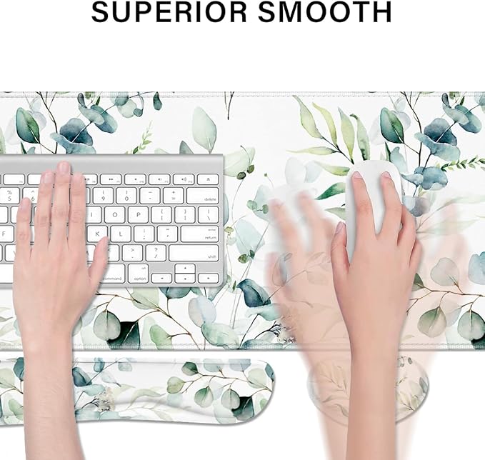 Desk Pad and Keyboard Wrist Rest, Large Mouse Pad + Keyboard Pad+Mouse Wrist Support, Non-Slip Desk Mat Protector for Office, Home 31.5×11.8 Inches Cute Flowers