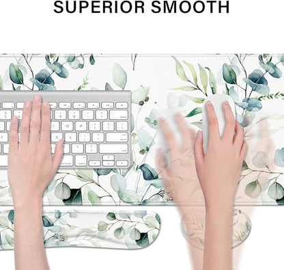 Desk Pad and Keyboard Wrist Rest, Large Mouse Pad + Keyboard Pad+Mouse Wrist Support, Non-Slip Desk Mat Protector for Office, Home 31.5×11.8 Inches Cute Flowers