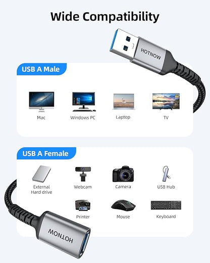 USB 3.0 Extension Cable [1FT 2Pack] Nylon Braided USB A-Male to A-Female Extender Compatible with Webcam, Camera, Hub, Mouse, Keyboard, Hard Drive, Headset,Gamepad, Printer, Memory Disk.