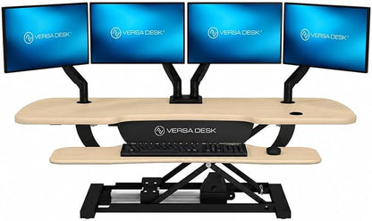 VERSADESK PowerPro 48 Inch Electric Standing Desk Converter – Push-Button Height Adjustable Sit to Stand Desk Riser for Multiple Monitors – Motorized Desktop Workstation with Wide Keyboard Tray
