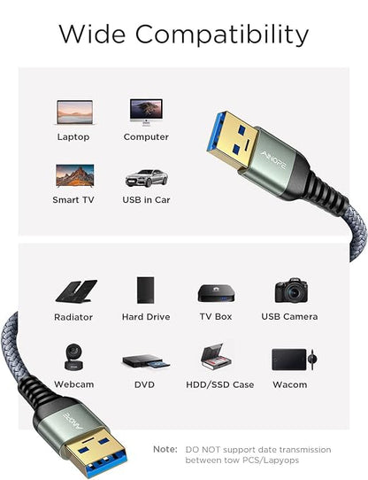 AINOPE USB to USB Cable, 1.5FT*1Pack USB 3.0 A to A Male to Male Cable [Never Rupture] Double End Type A Cord for Data Transfer, Compatible with Hard Drive Enclosures, Laptop Cooler, KVM, DVD Player