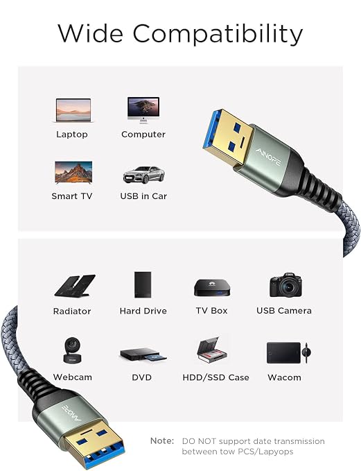 AINOPE USB to USB Cable, 1.5FT*1Pack USB 3.0 A to A Male to Male Cable [Never Rupture] Double End Type A Cord for Data Transfer, Compatible with Hard Drive Enclosures, Laptop Cooler, KVM, DVD Player