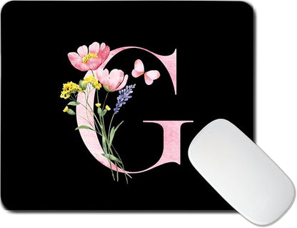 Mouse Pad Pinks Flowers Initial Letters Mousepad Desktop Laptop Computer Accessories Home Office Gaming Work Desk Computer Non-Slip Rubber Monogram Floral Alphabet A-Z mousepad (G)