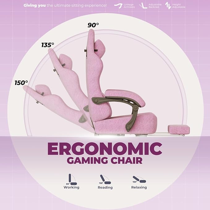 GTPLAYER Big and Tall Gaming Chair 400lbs Heavy Duty Office Chair with Foot Rest, High Back Pocket Spring Ergonomic Computer Chair for Adults, Wide Comfy Seated Cushion with Linkage Armrests, Pink