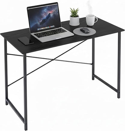 Computer Desk 48 Inch, Simple Home Office Desk Study Writing Table, Sturdy Metal Frame, Scratch-Resistant MDF Desktop for Bedroom Dorm Workspace, Black