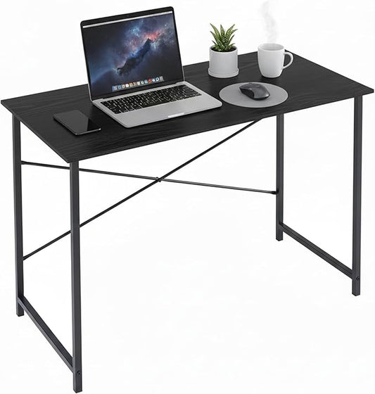 Computer Desk 44 Inch, Home Office Desk Simple Study Writing Table, Sturdy Metal Frame, Scratch-Resistant MDF Desktop for Bedroom Dorm Workspace Small Space, Black