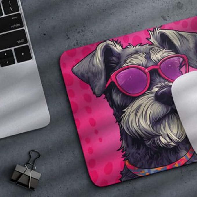 Pink Mousepad Glamour Dog Schnauzer Mouse Pad for Home Office Gaming Working Desk Computer Desktop Accessories Non-Slip Rubber Mousepad for Dog Lovers