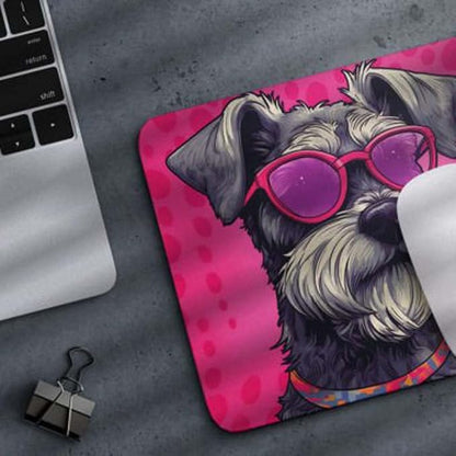 Pink Mousepad Glamour Dog Schnauzer Mouse Pad for Home Office Gaming Working Desk Computer Desktop Accessories Non-Slip Rubber Mousepad for Dog Lovers