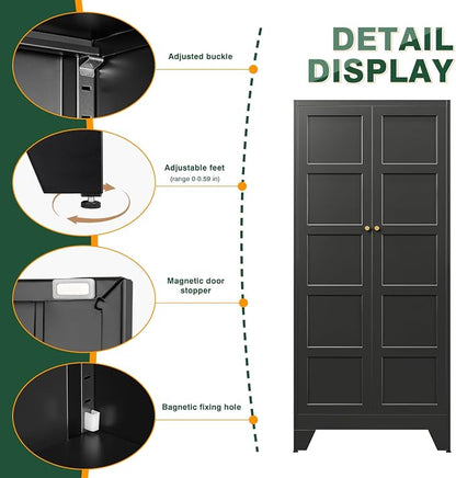 Letaya 72" H Metal Storage Cabinet with 2 Doors and 4 Shelves,Tall Kitchen Pantry Cabinets,Utility Pantry Organizers for Cupboard/Dining/Bathroom/Home Office/Garage (Black, 72" H x 18" D x 33.5" W)
