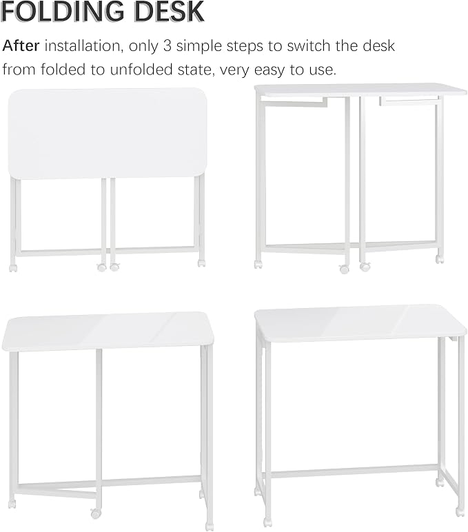 4NM 27.5" Mobile Small Rolling Computer Desk, Folding Laptop Cart Table with Wheels, Portable Office Desk for Small Space Couch Bed - All White