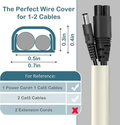 ZhiYo Wire Covers for 2 Cords, 43.7in Cord Hider on Wall Mounted, Beige Cord Cover Kit, TV Cable Cover Cable Concealer for Extension Cord, Ethernet Cable, Speaker Wire, 0.7in(W) x 0.4in(H)