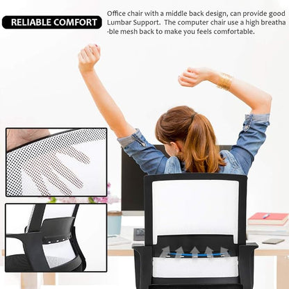 BestOffice Computer Chair Office Chair Cheap Desk Chair Swivel Rolling Ergonomic Executive Lumbar Support Task Mesh Chair Adjustable Stool for Home Office, White
