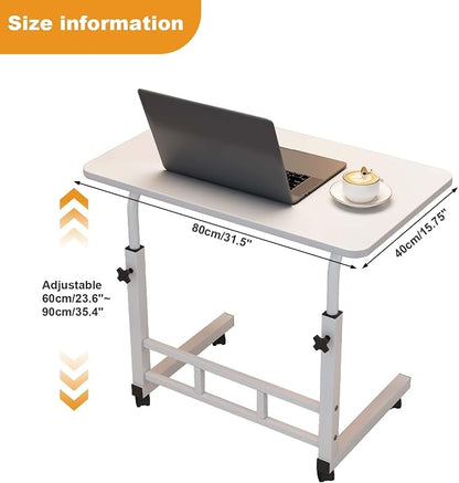 Adjustable Height Mobile Computer Desk, Small Standing Desk with Wheels, Portable Stand Up Desk, Mobile TV Tray Table Rolling Desk for Home Office, Study, and Small Spaces, White