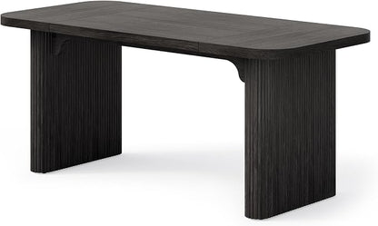 LITTLE TREE 62-Inch Computer Desk, Large Simple Writing Desk with Fluted Double Pedestal, Modern Home Office Desk, Wooden 5 Ft Small Conference Meeting Seminar Table, Charcoal Black