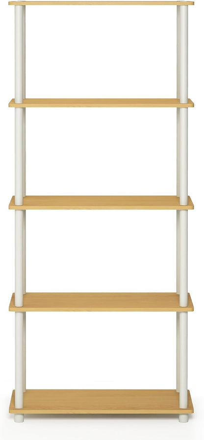 Furinno TURN-N-TUBE Storage Shelves, 5-Tier Book Shelf, Corner Shelf, Toolless Open Shelves, for Organization and Storage, Living Room, Garage, Home Office, Beech