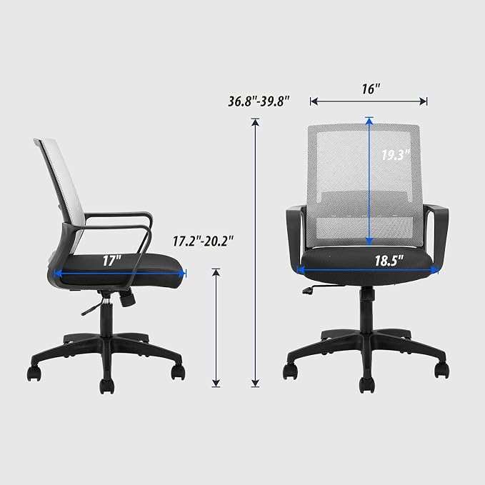 Office Chair Ergonomic Chair Mid Back Mesh Desk Chair Adjustable Height Swivel Mesh Chair Computer Chair with Armrest Lumbar Support (Grey)