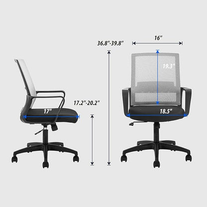 Office Chair Ergonomic Chair Mid Back Mesh Desk Chair Adjustable Height Swivel Mesh Chair Computer Chair with Armrest Lumbar Support (Grey)
